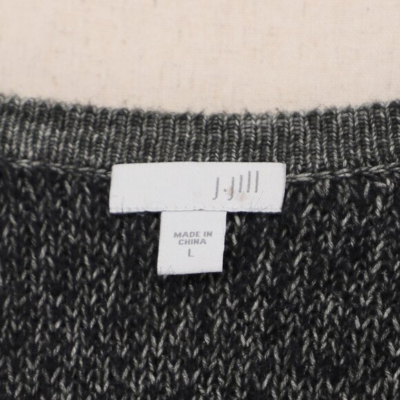 J.JILL Windowpane Long Fuzzy Knit Cardigan Sweater Black Gray Size L - Picture 6 of 8